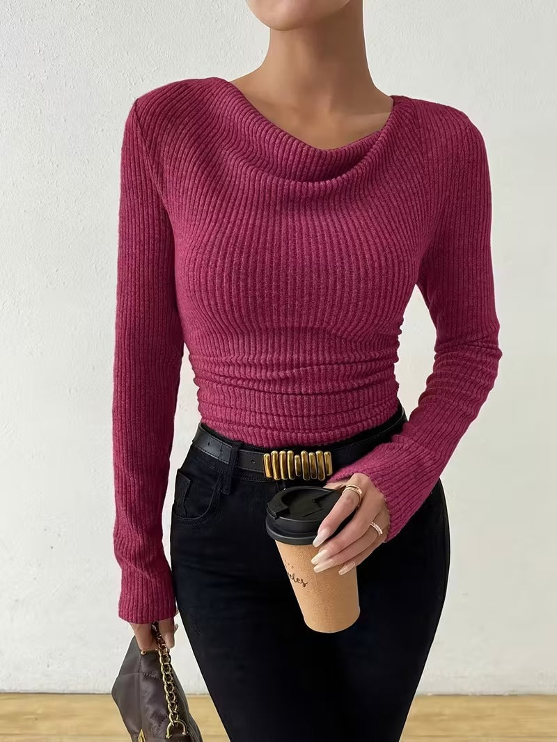 Women's solid-color long-sleeved knitted pullover sweater