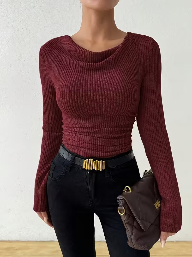 Einfarbiger Damen-Langarm-Strickpullover