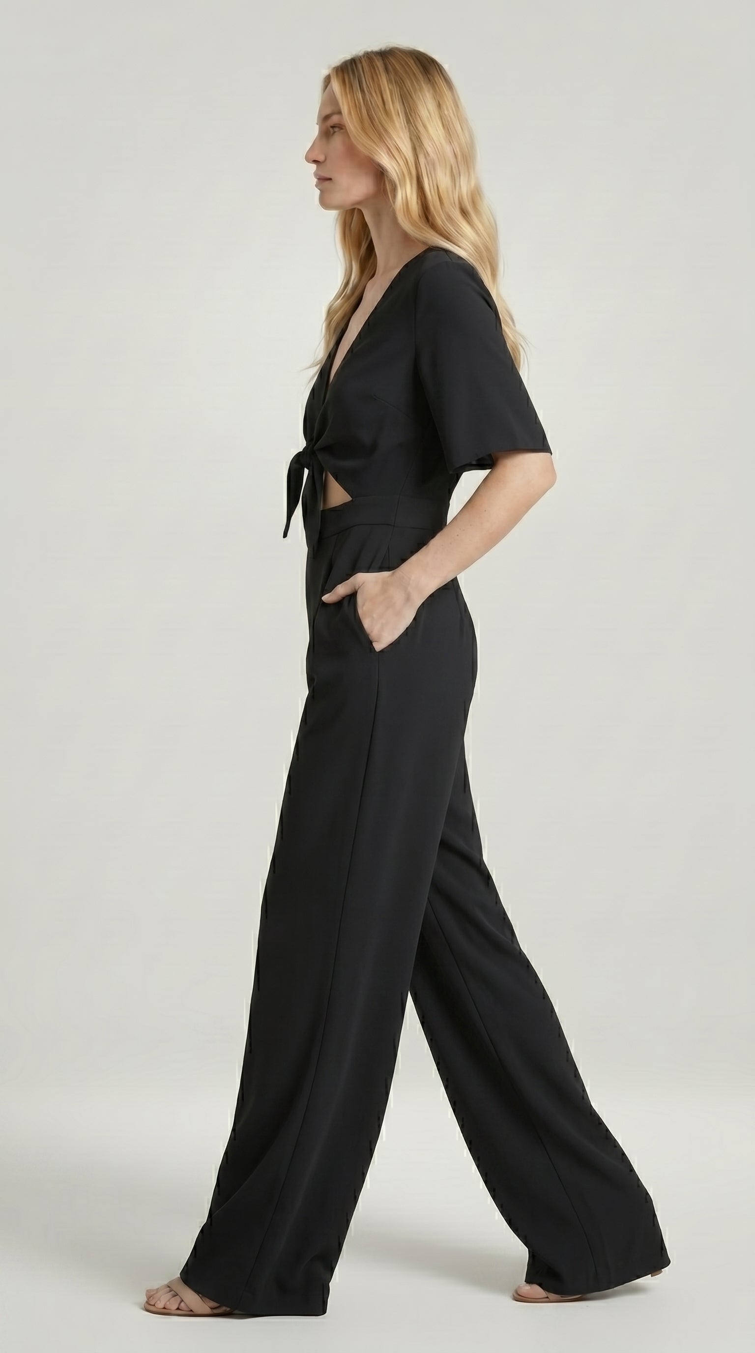 FLUID CUT-OUT JUMPSUIT WITH TIE