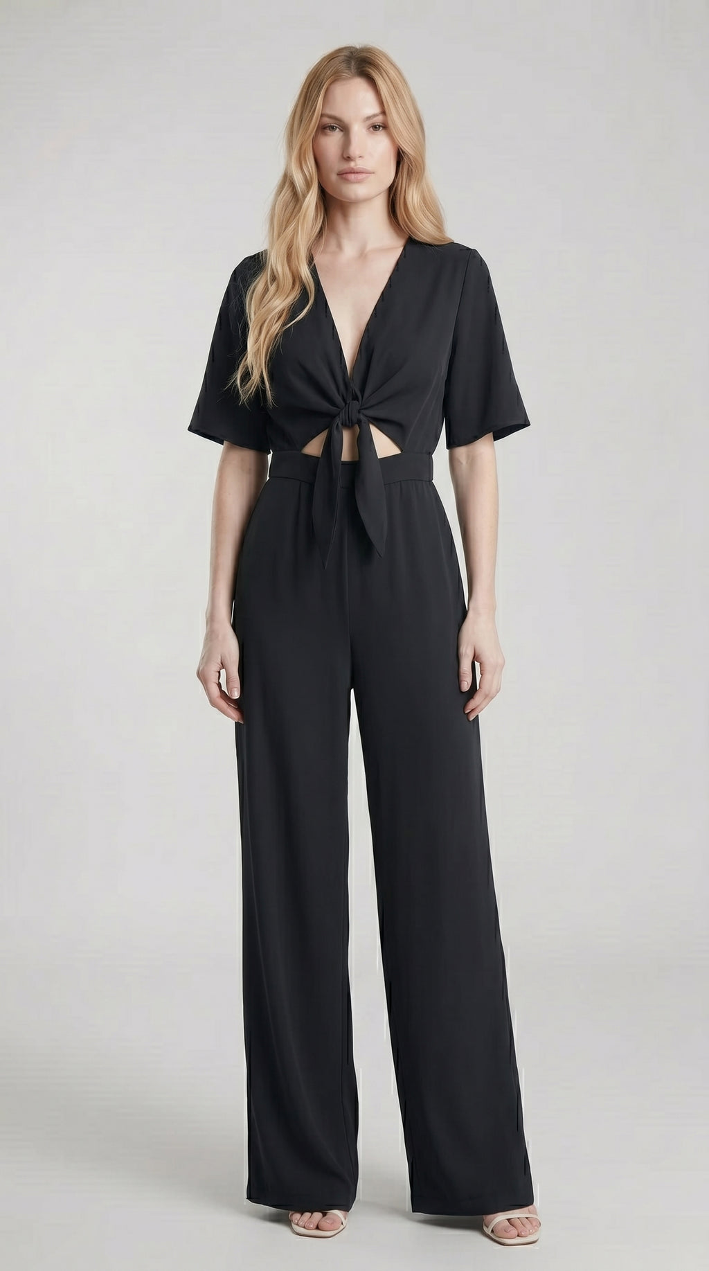 FLUID CUT-OUT JUMPSUIT WITH TIE