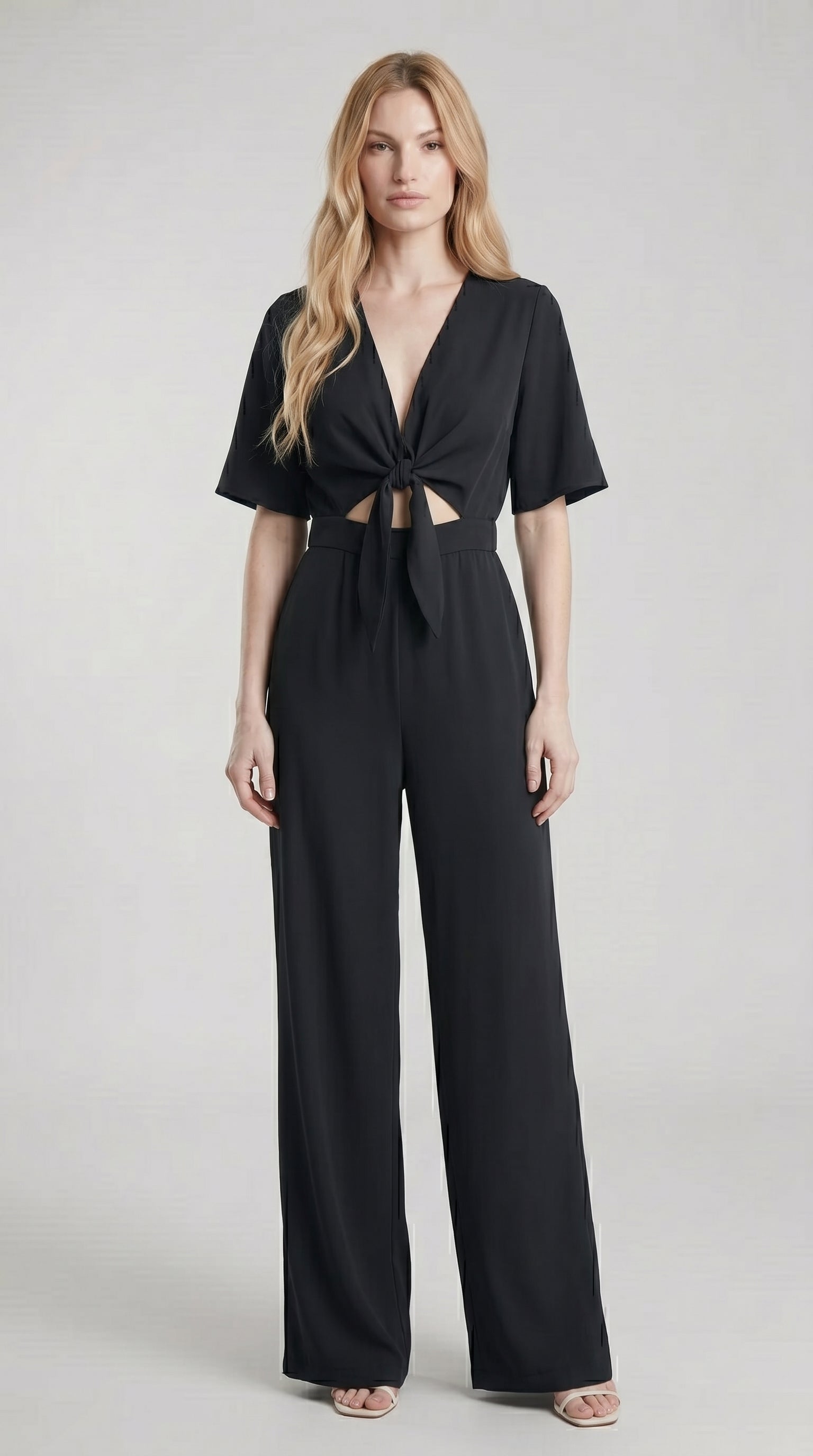 FLUID CUT-OUT JUMPSUIT WITH TIE