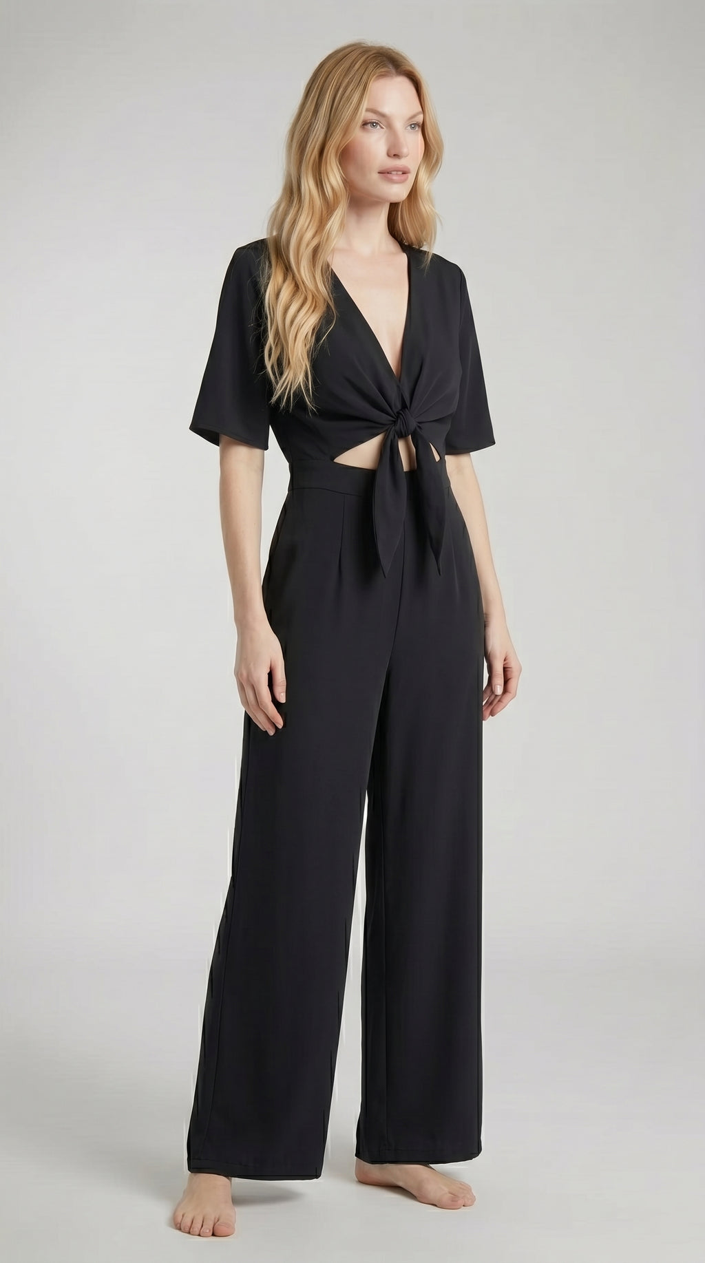 FLUID CUT-OUT JUMPSUIT WITH TIE