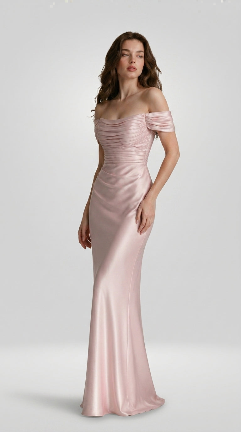 DRAPED SATIN EVENING DRESS