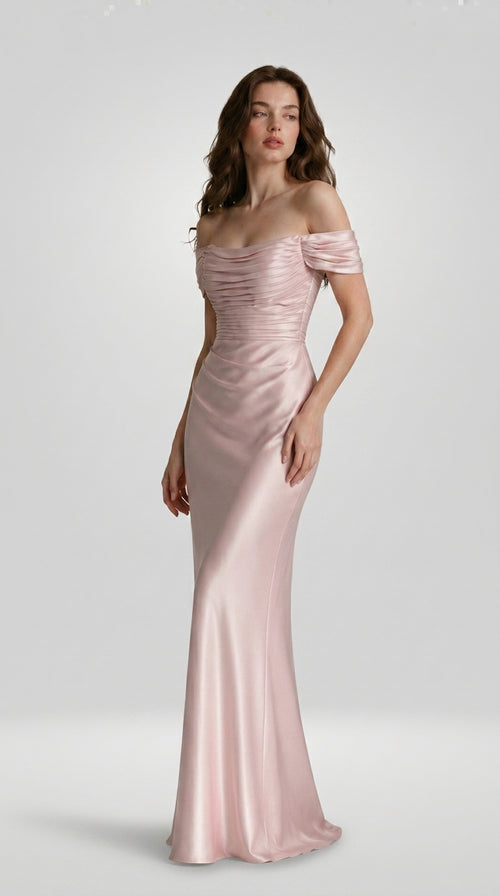 DRAPED SATIN EVENING DRESS
