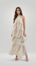 TIERED CHIFFON HALTER DRESS