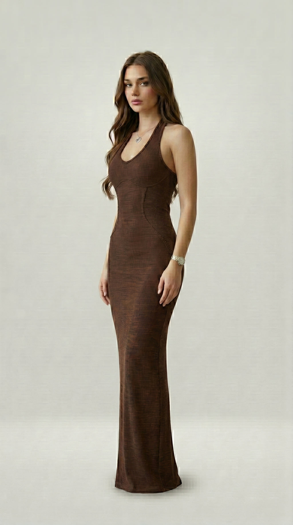 HALTERNECK KNIT MIDI DRESS