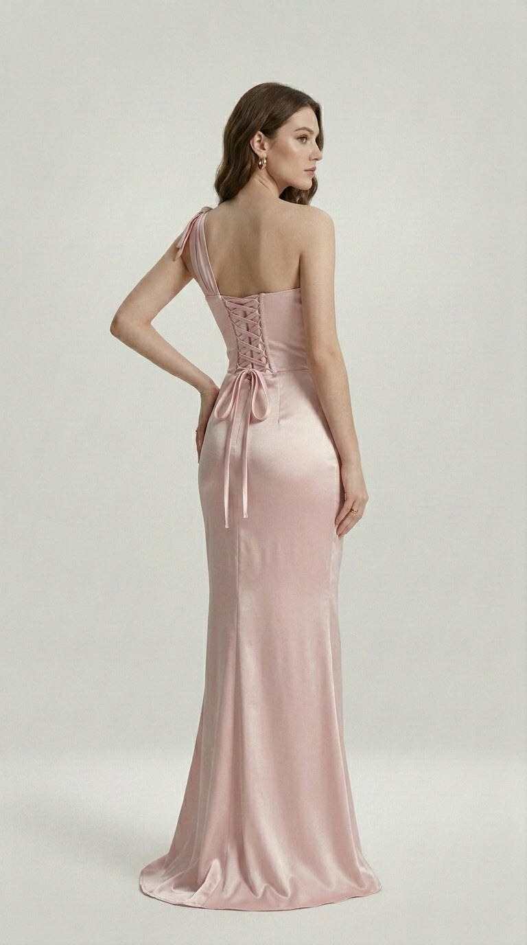 DRAPED SATIN EVENING DRESS