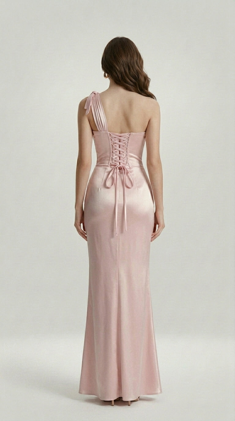 DRAPED SATIN EVENING DRESS