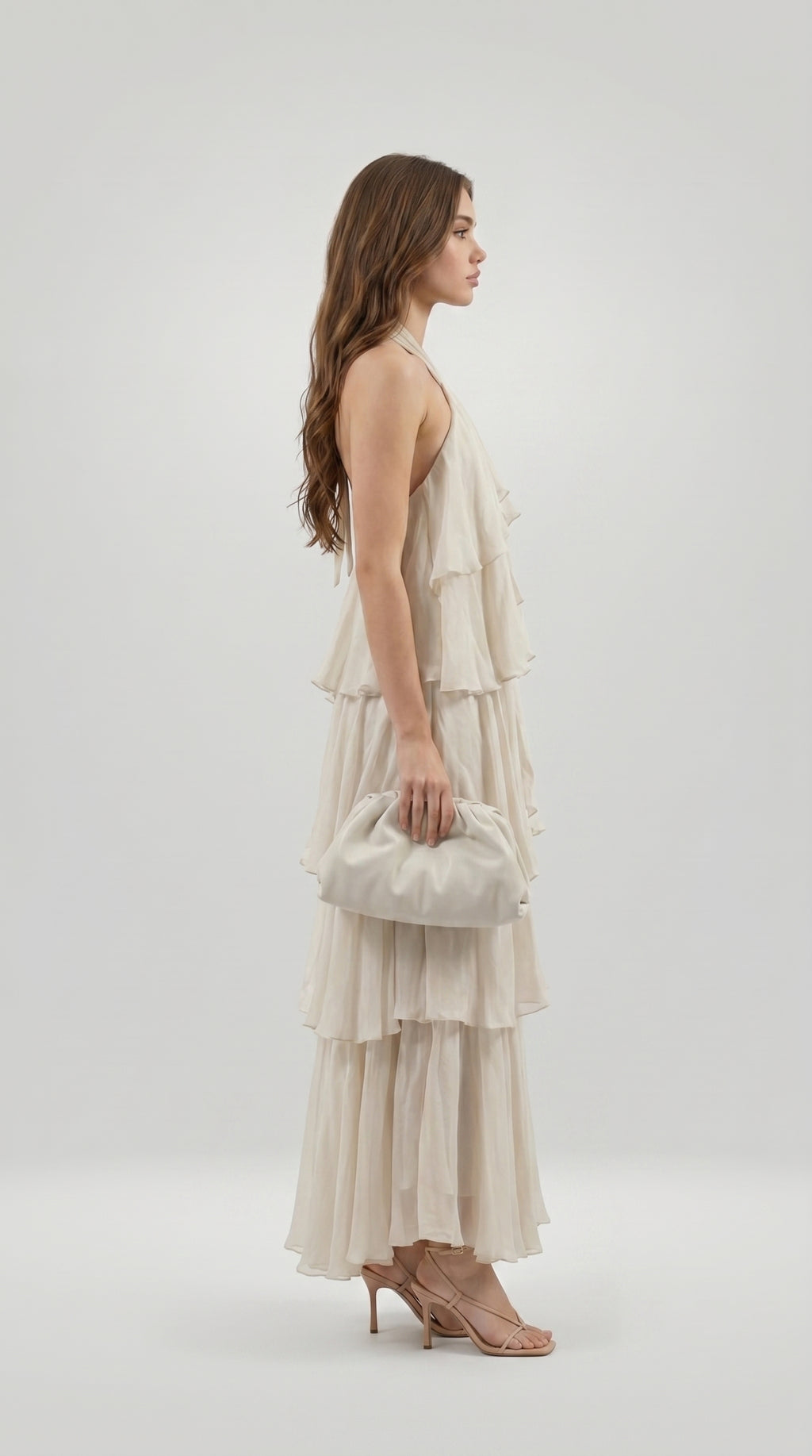TIERED CHIFFON HALTER DRESS
