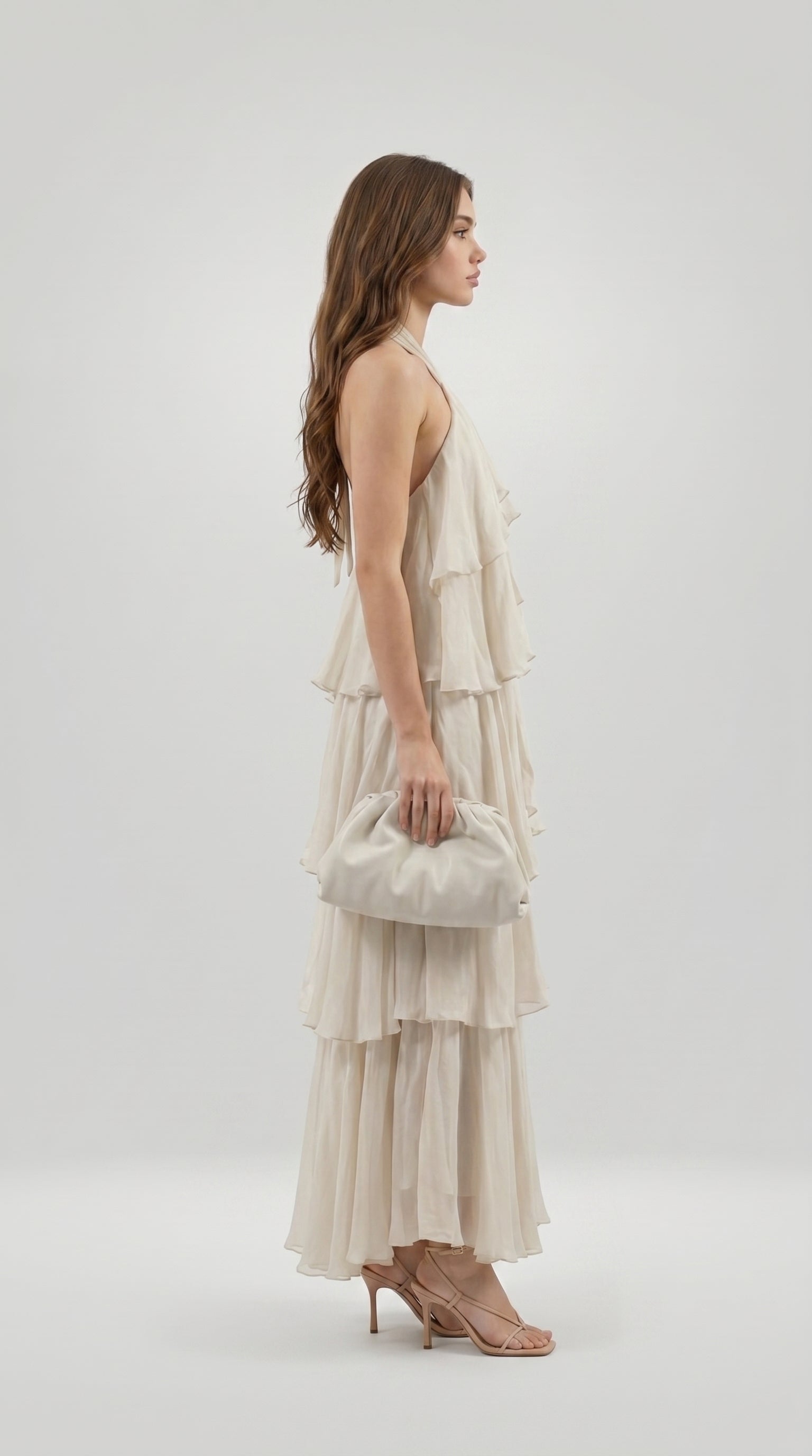 TIERED CHIFFON HALTER DRESS