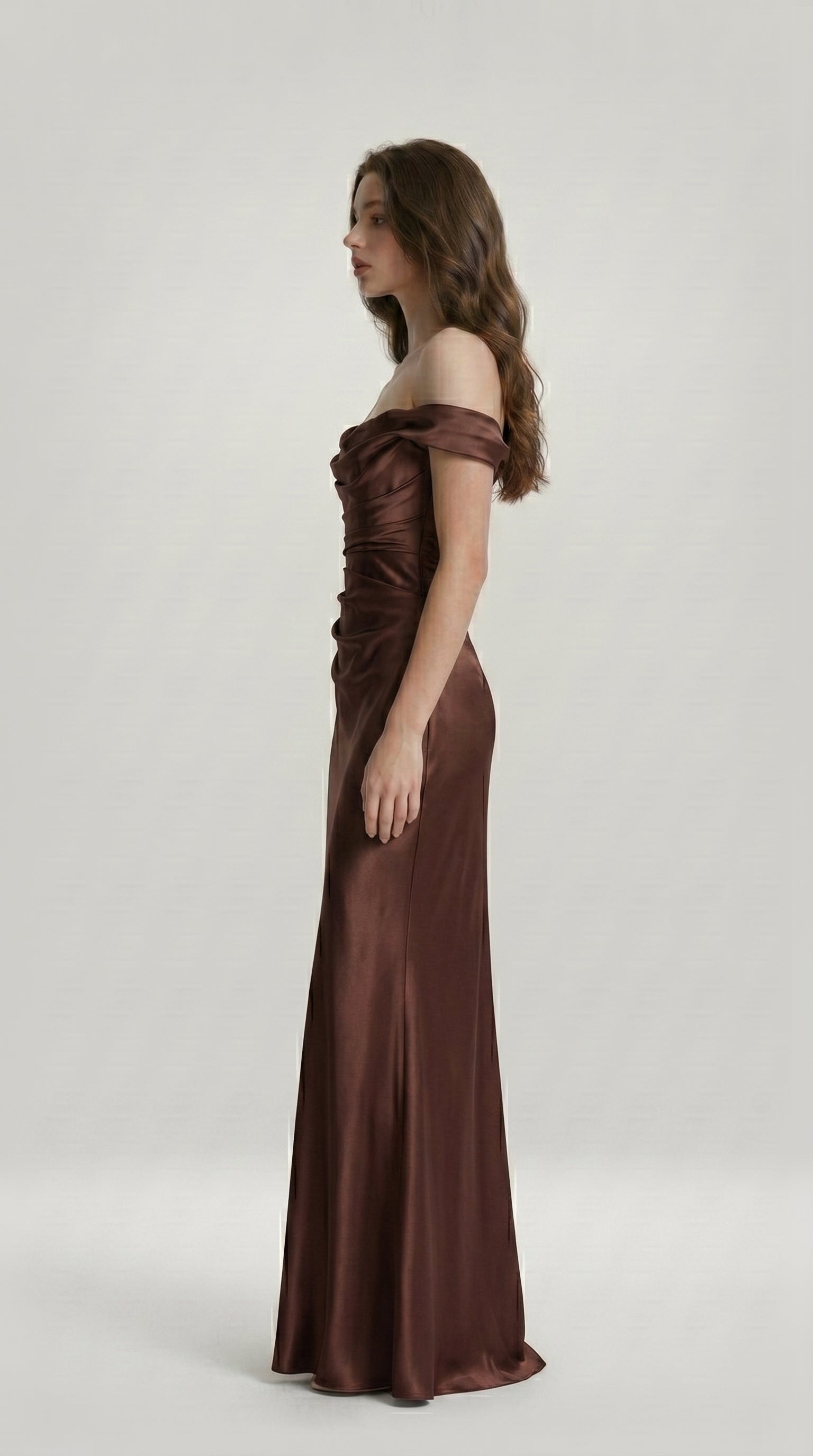 DRAPED SATIN EVENING DRESS