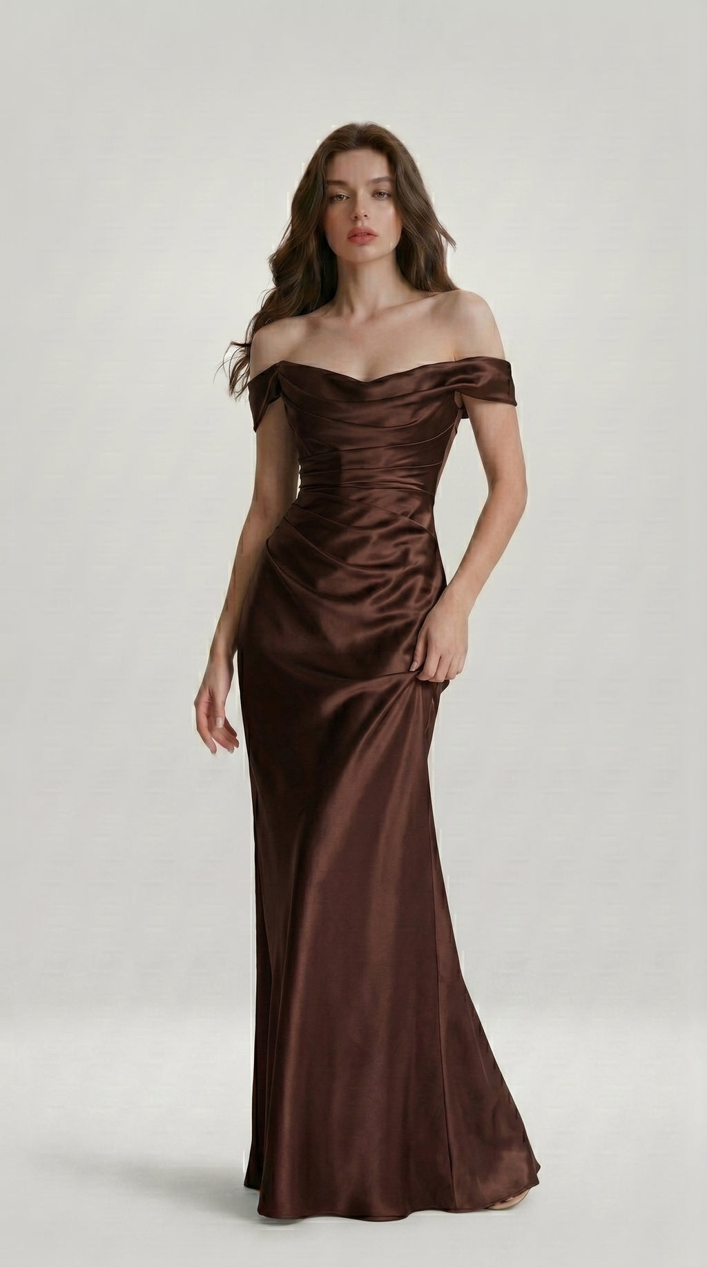 DRAPED SATIN EVENING DRESS