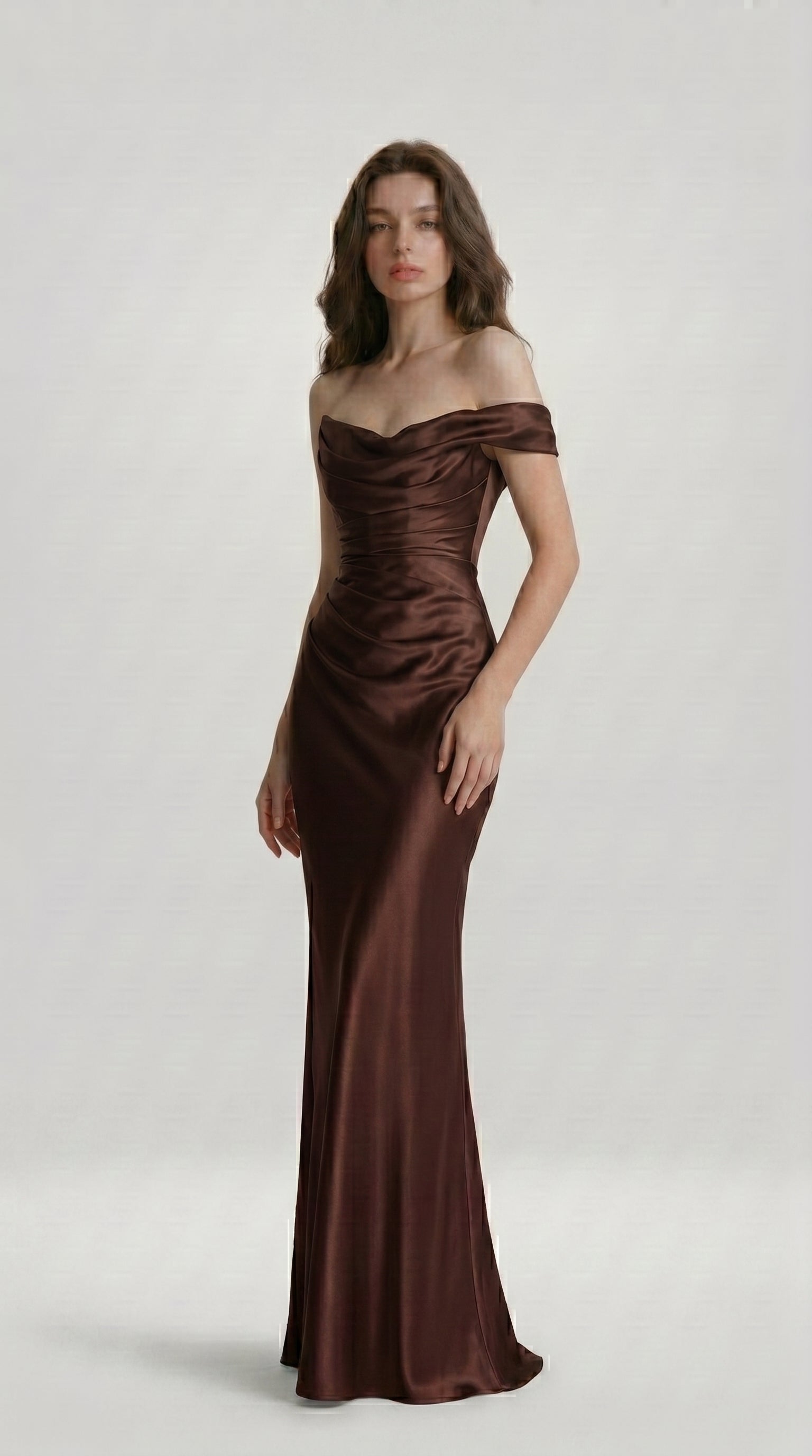 DRAPED SATIN EVENING DRESS