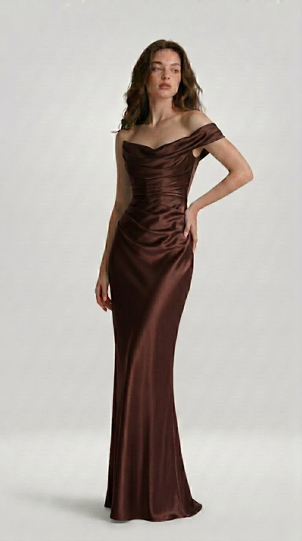 DRAPED SATIN EVENING DRESS
