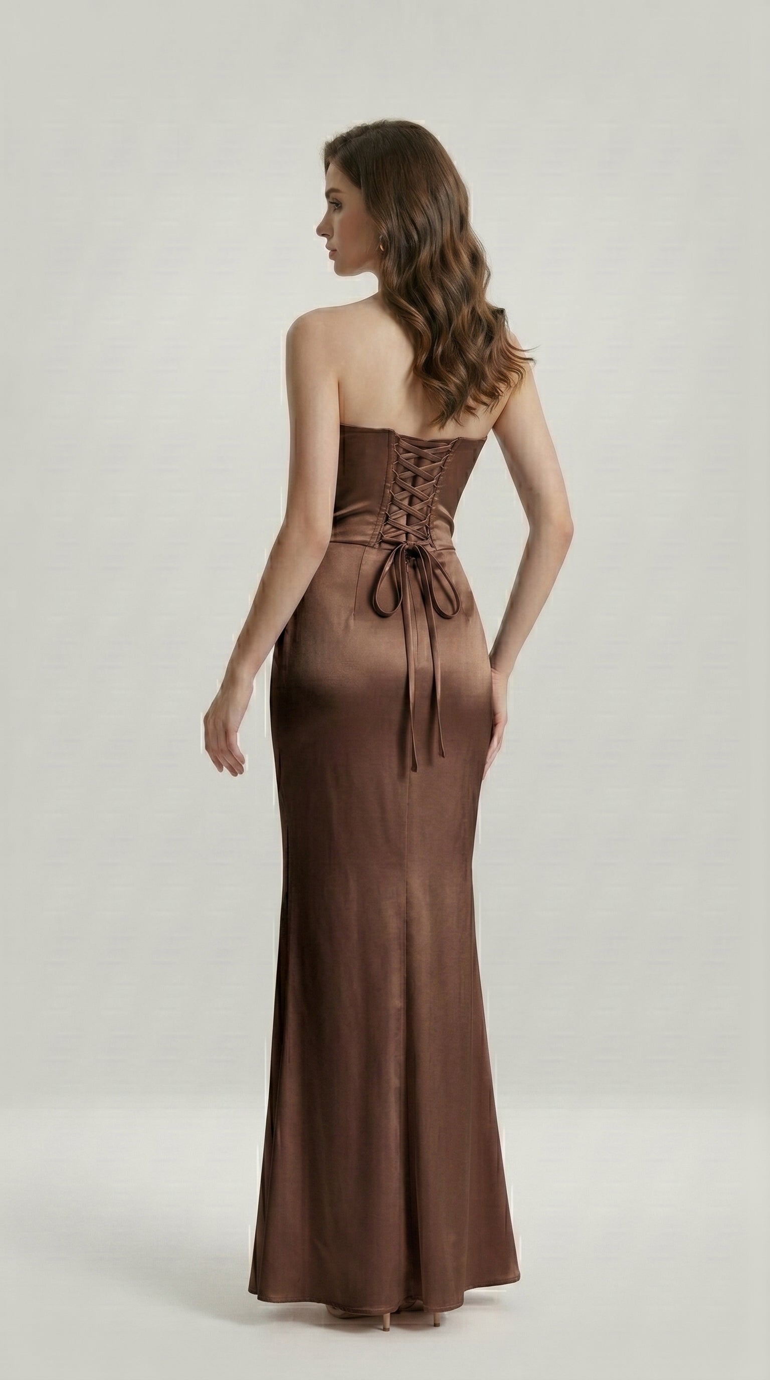 DRAPED SATIN EVENING DRESS