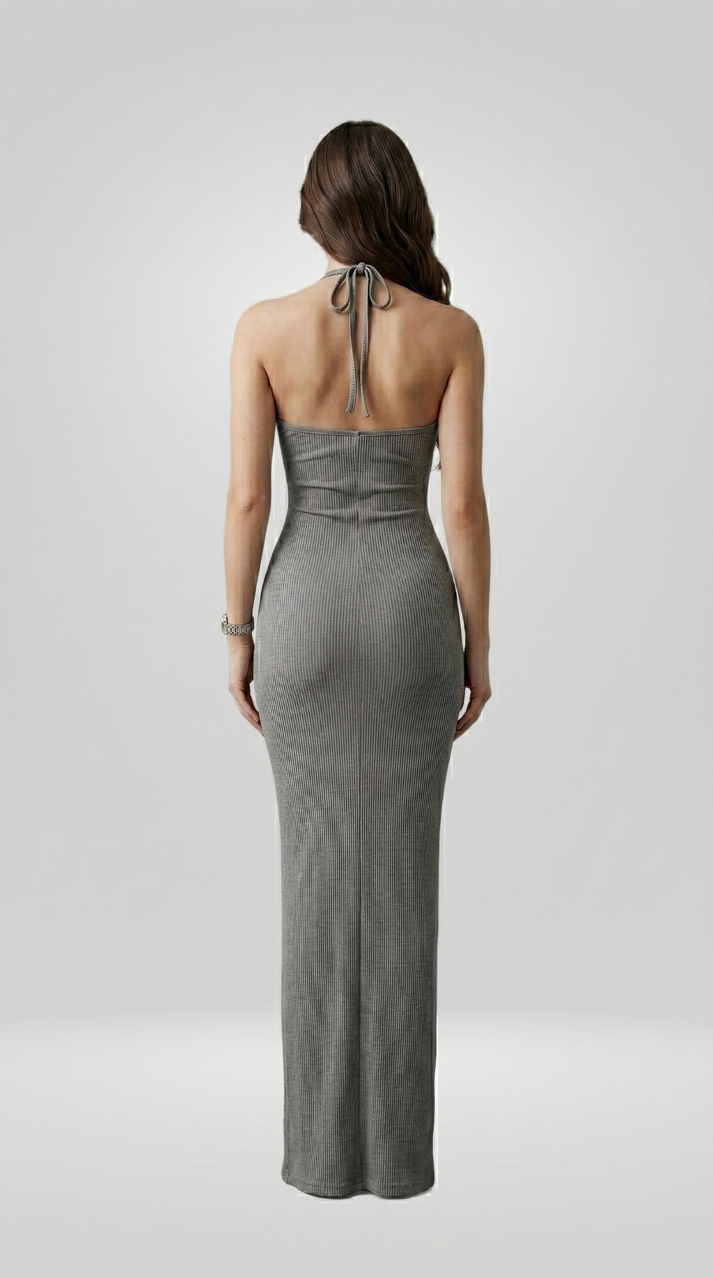 HALTERNECK KNIT MIDI DRESS