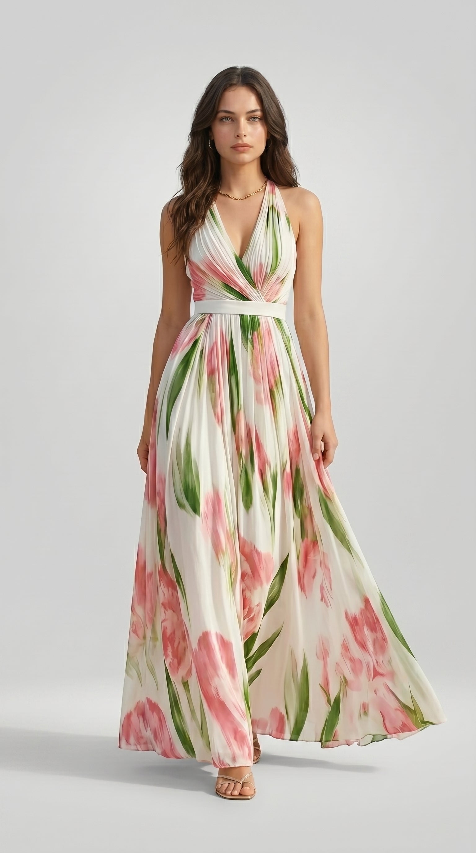 FLORAL HALTER MAXI DRESS