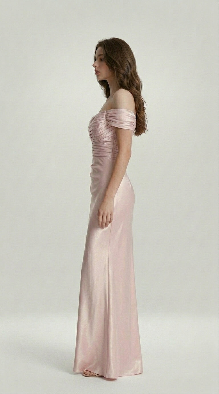 DRAPED SATIN EVENING DRESS
