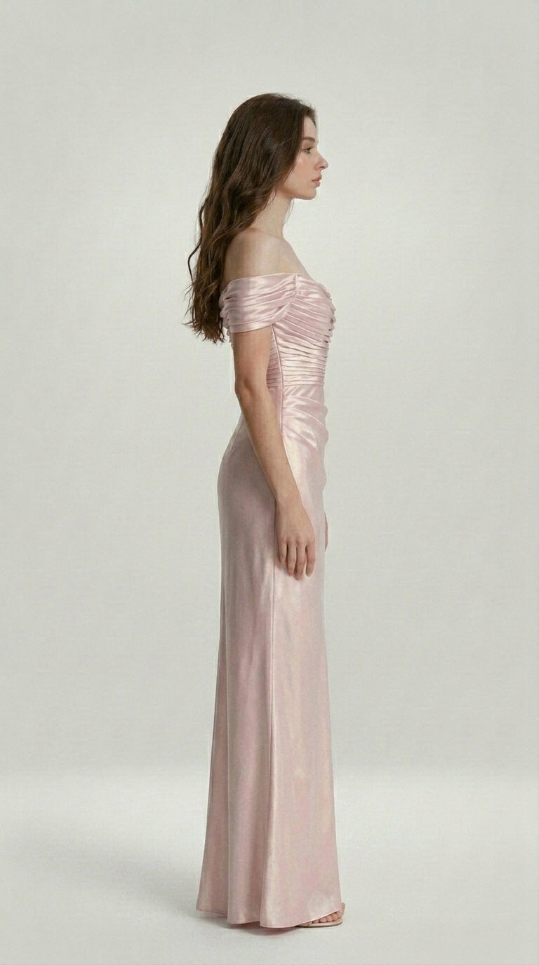 DRAPED SATIN EVENING DRESS
