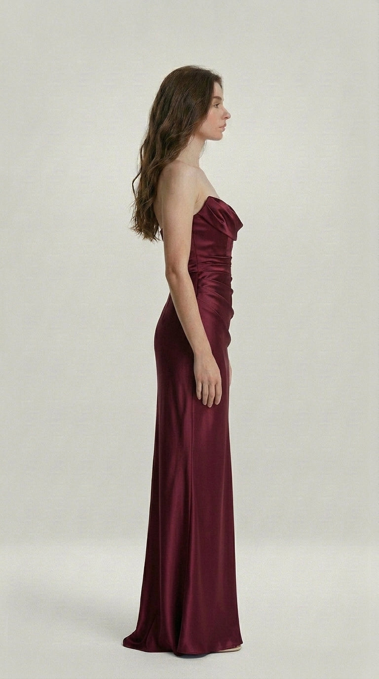 DRAPED SATIN EVENING DRESS