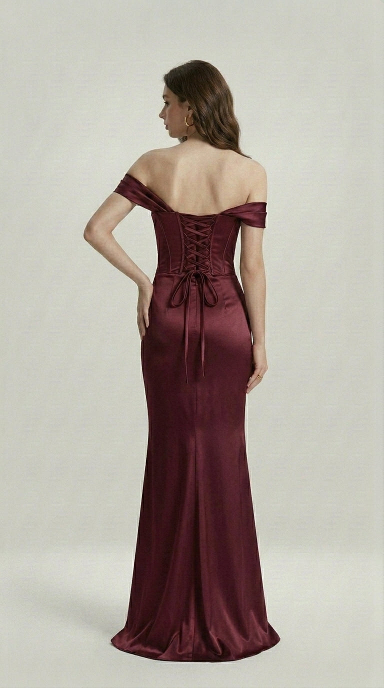 DRAPED SATIN EVENING DRESS