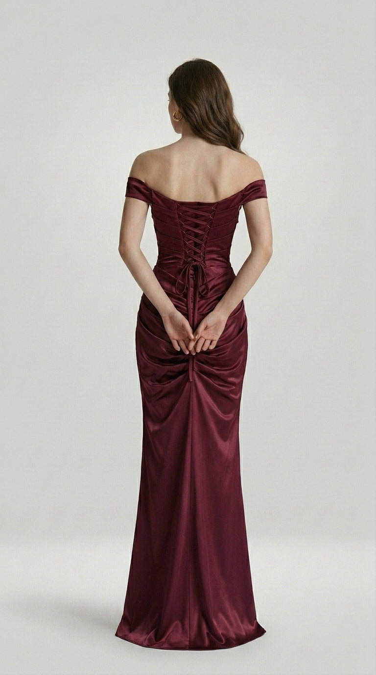 DRAPED SATIN EVENING DRESS