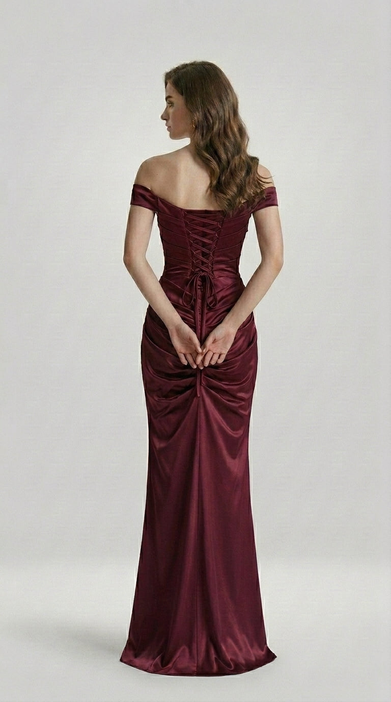 DRAPED SATIN EVENING DRESS