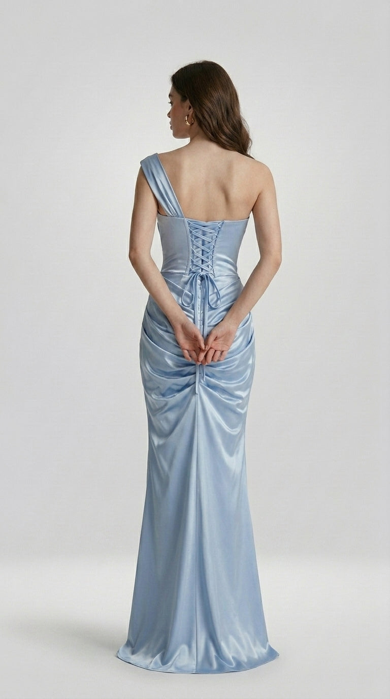 DRAPED SATIN EVENING DRESS