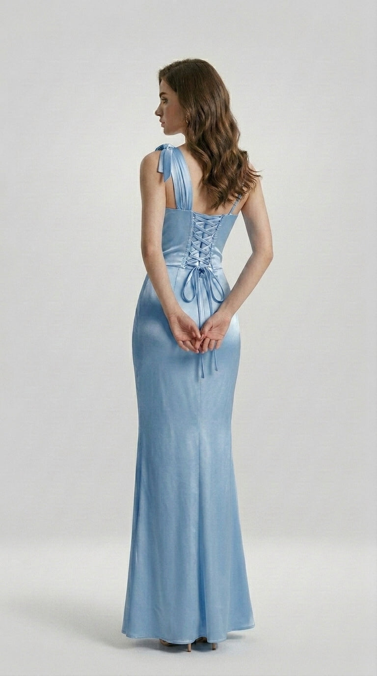 DRAPED SATIN EVENING DRESS