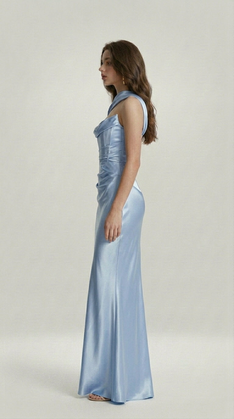 DRAPED SATIN EVENING DRESS