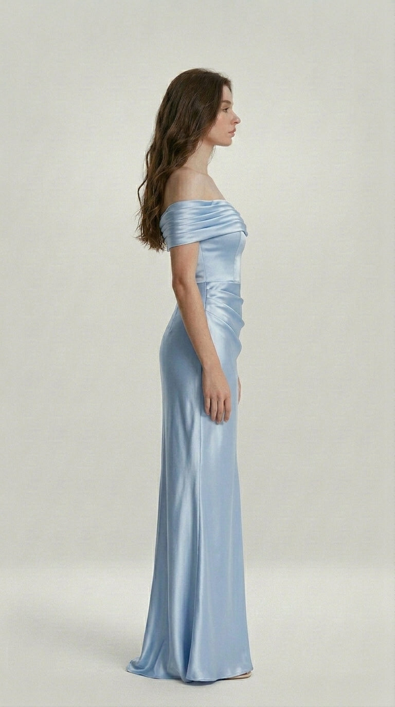 DRAPED SATIN EVENING DRESS