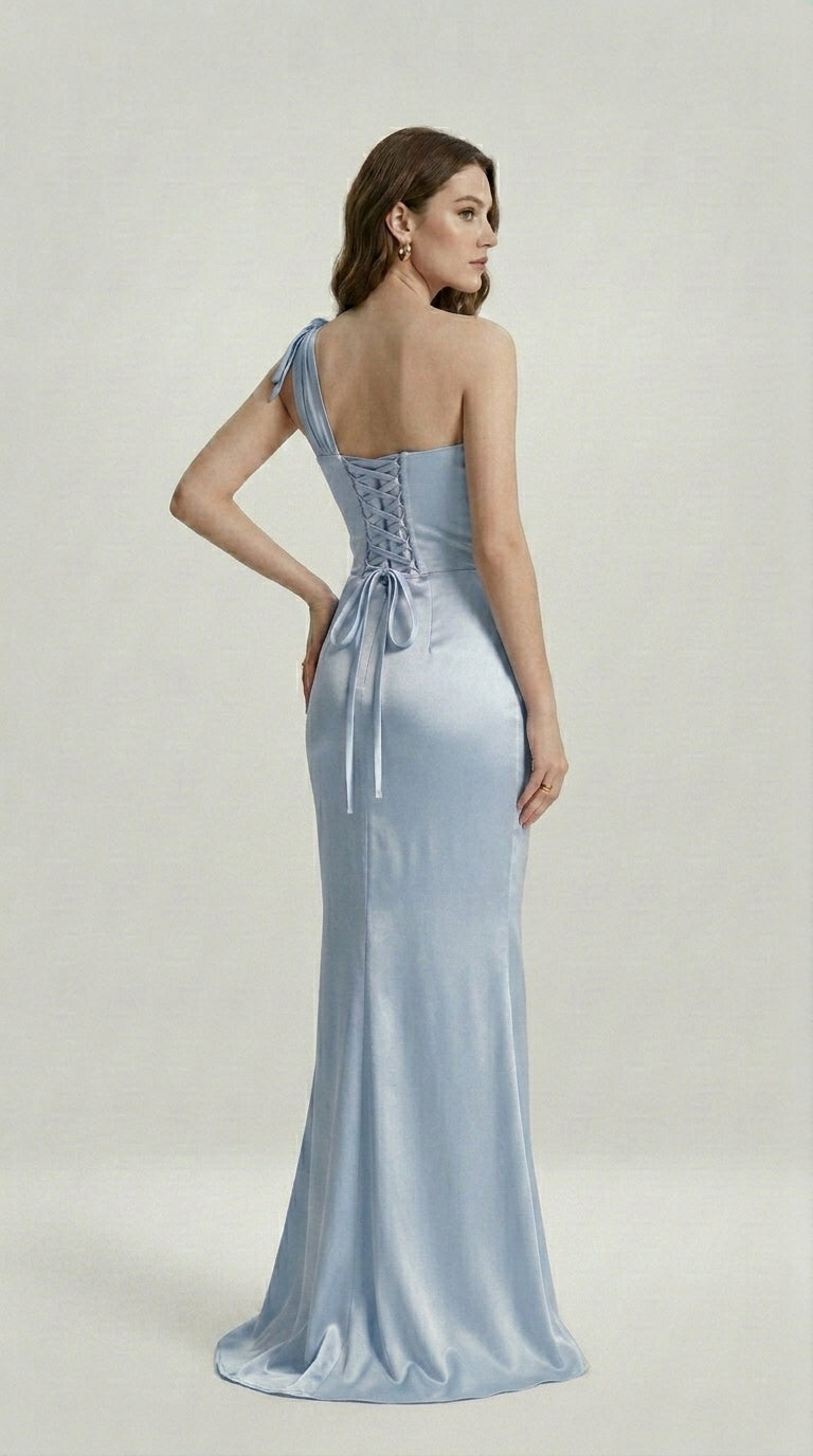 DRAPED SATIN EVENING DRESS