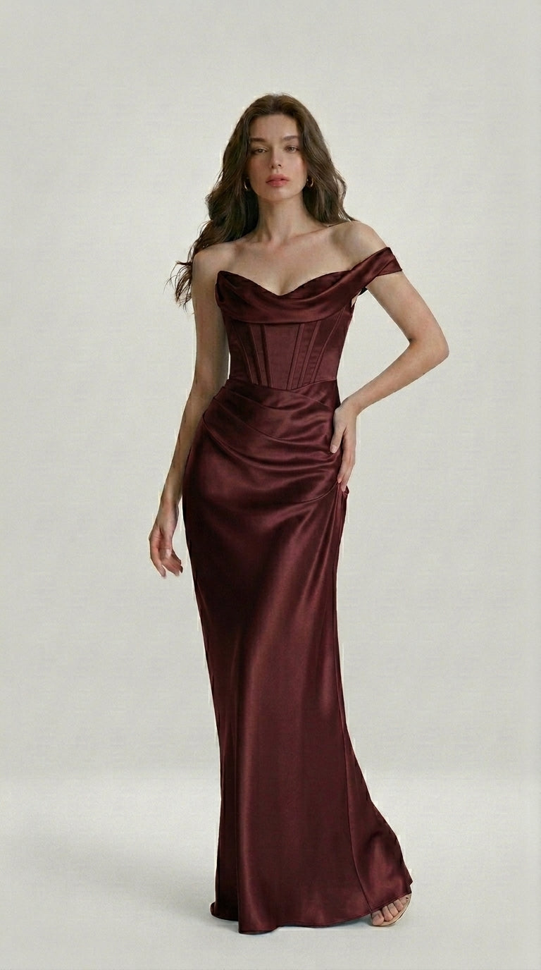 DRAPED SATIN EVENING DRESS