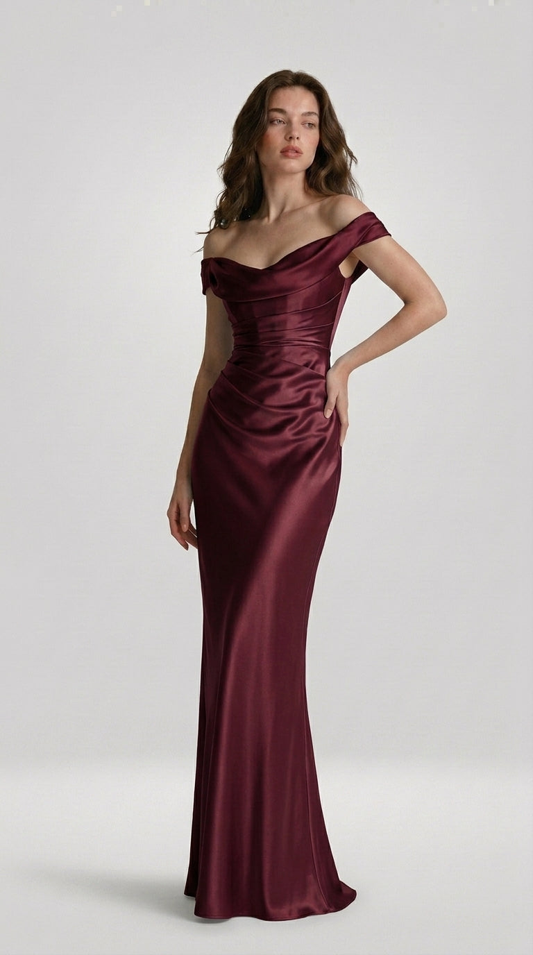 DRAPED SATIN EVENING DRESS