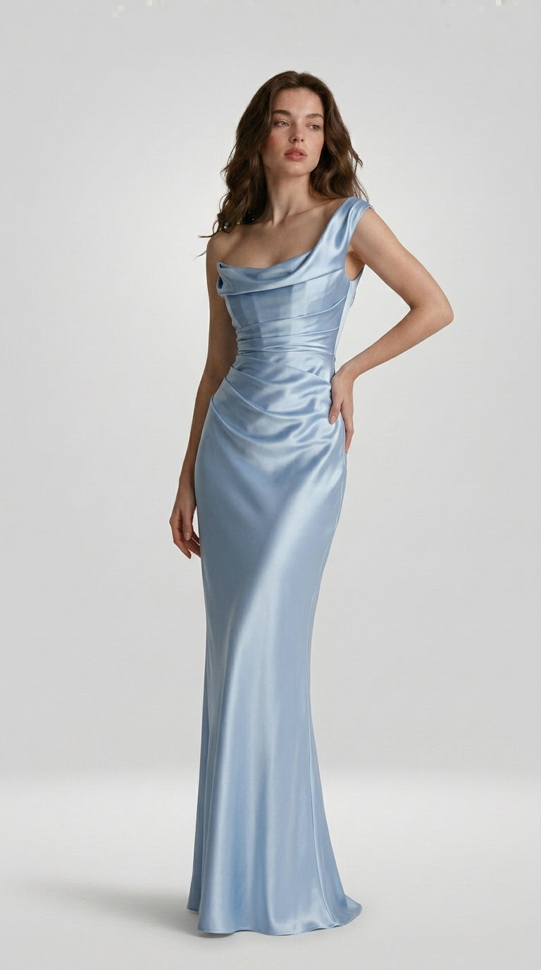 DRAPED SATIN EVENING DRESS