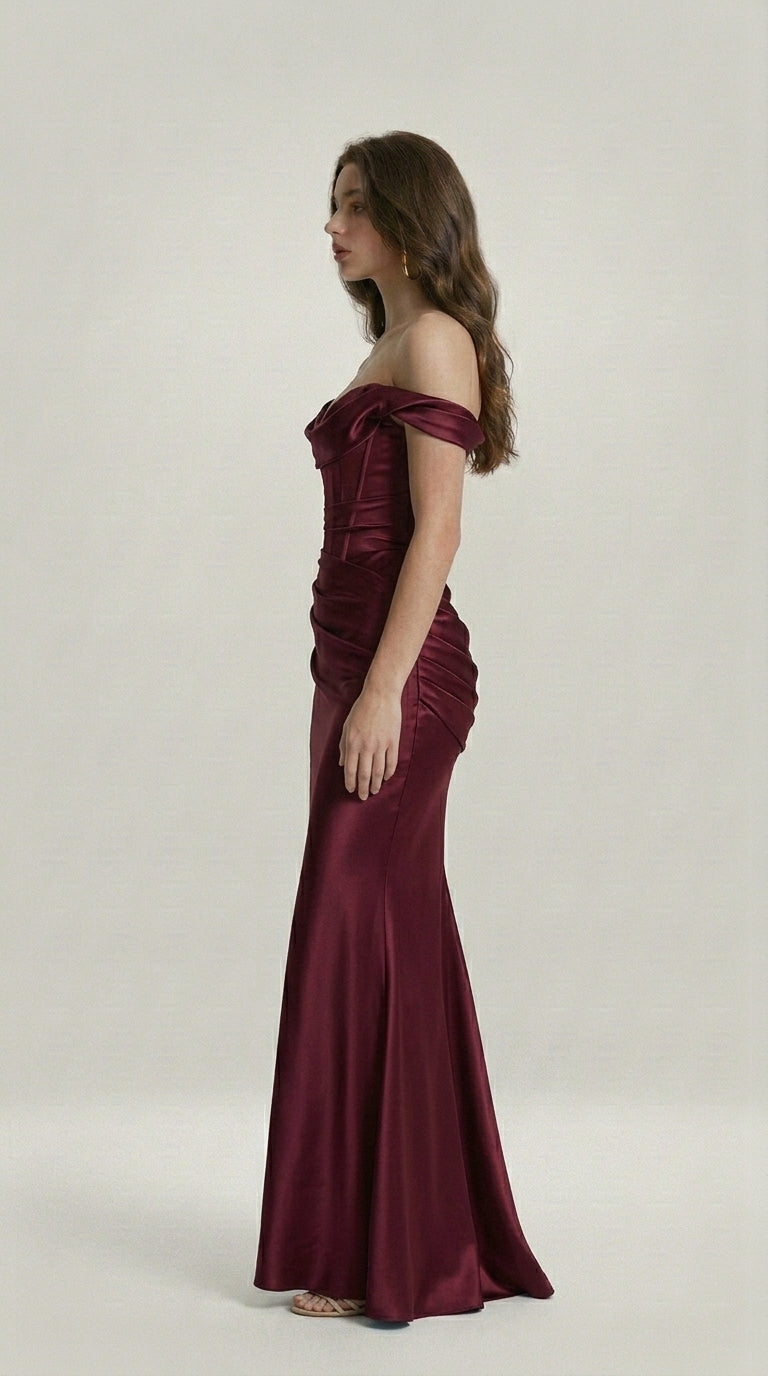 DRAPED SATIN EVENING DRESS