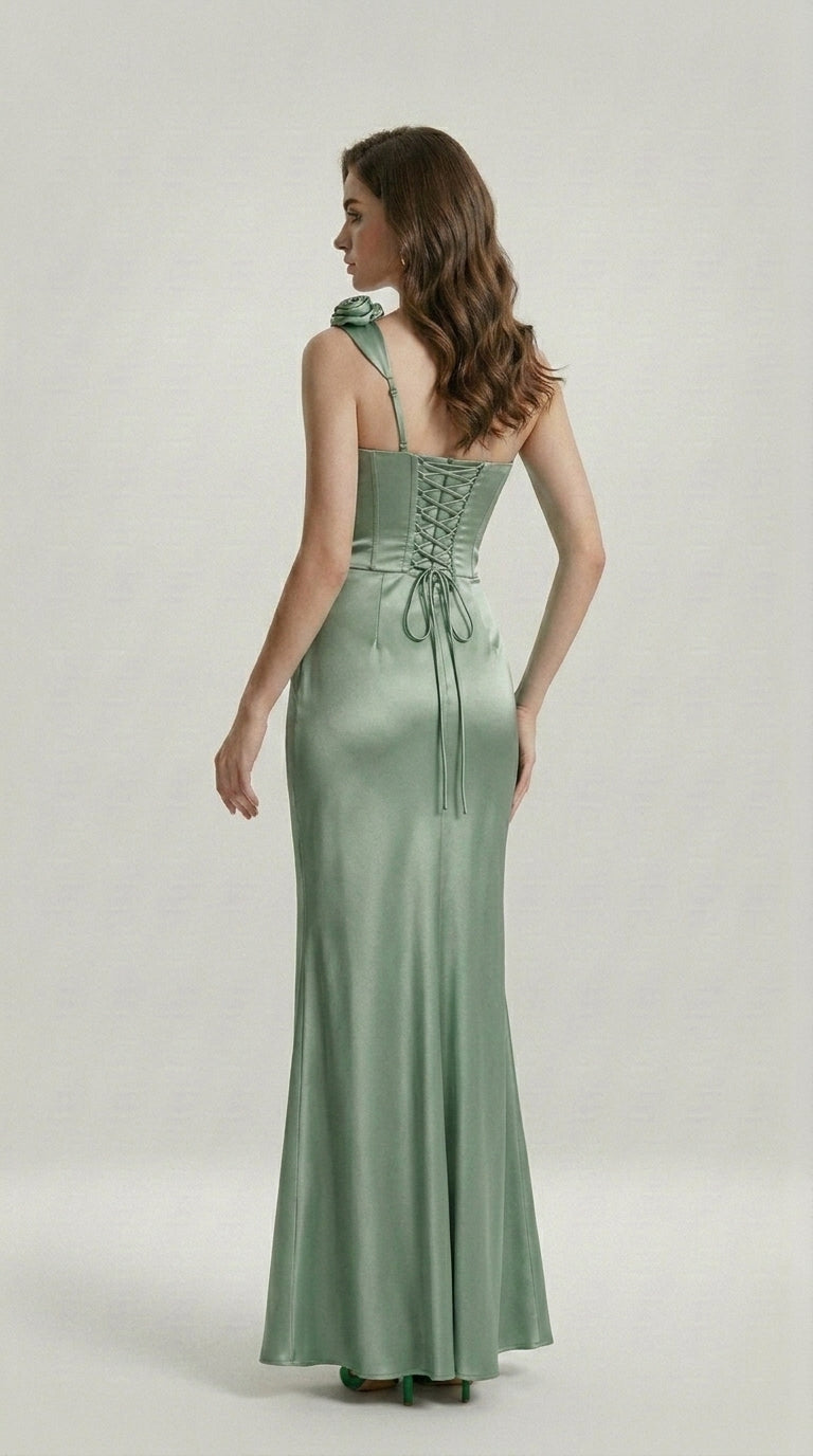 DRAPED SATIN EVENING DRESS