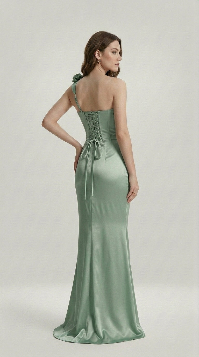 DRAPED SATIN EVENING DRESS