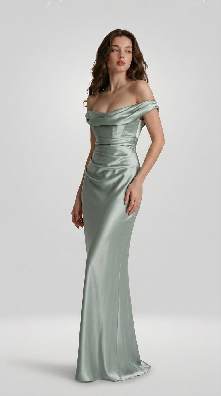 DRAPED SATIN EVENING DRESS