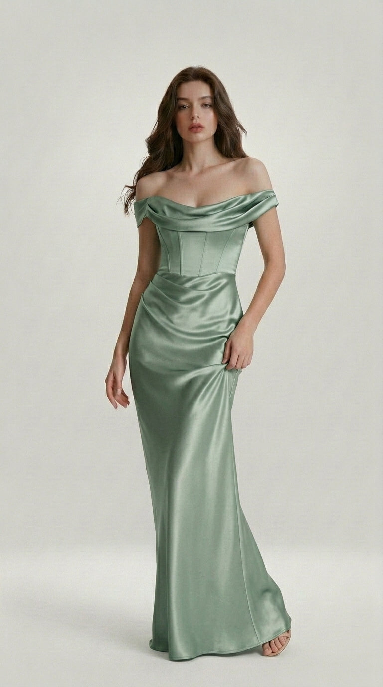 DRAPED SATIN EVENING DRESS
