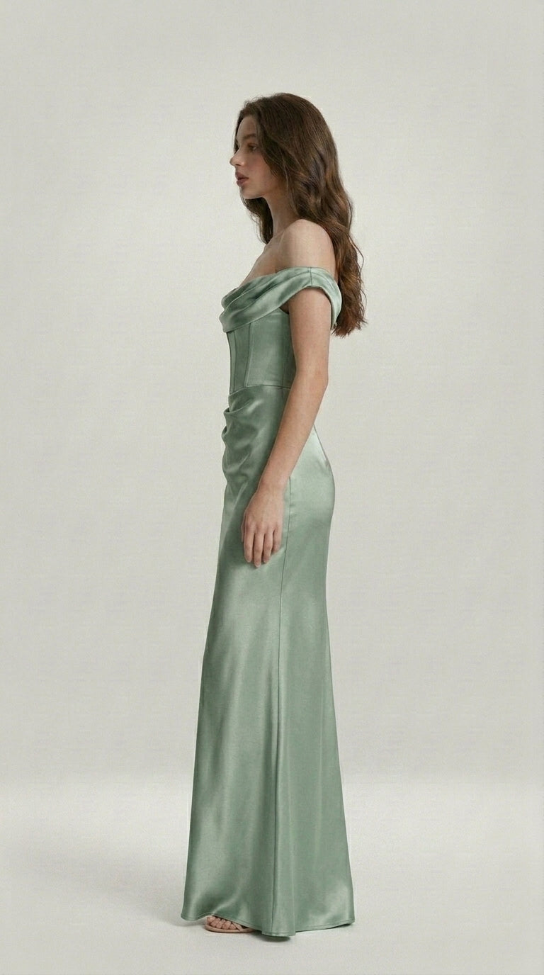 DRAPED SATIN EVENING DRESS