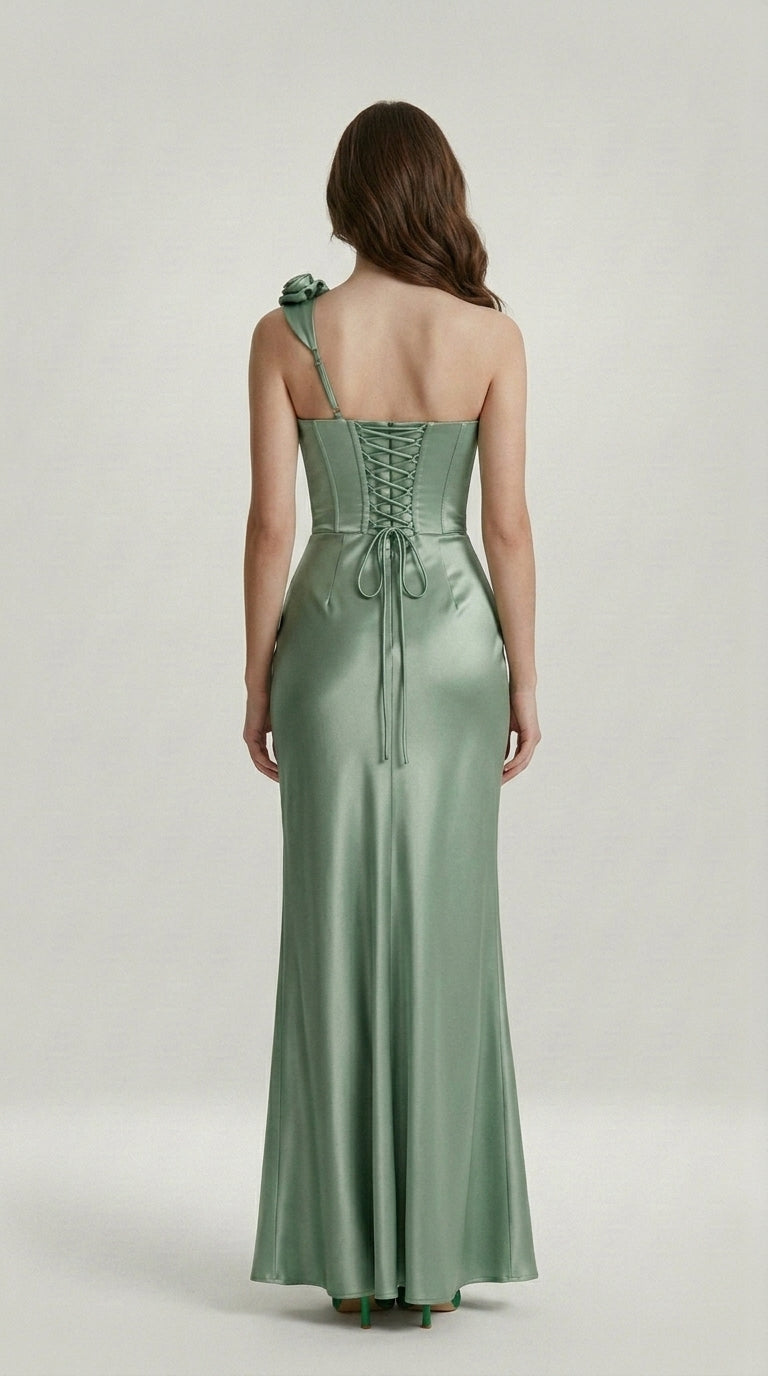 DRAPED SATIN EVENING DRESS