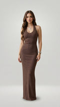 HALTERNECK KNIT MIDI DRESS
