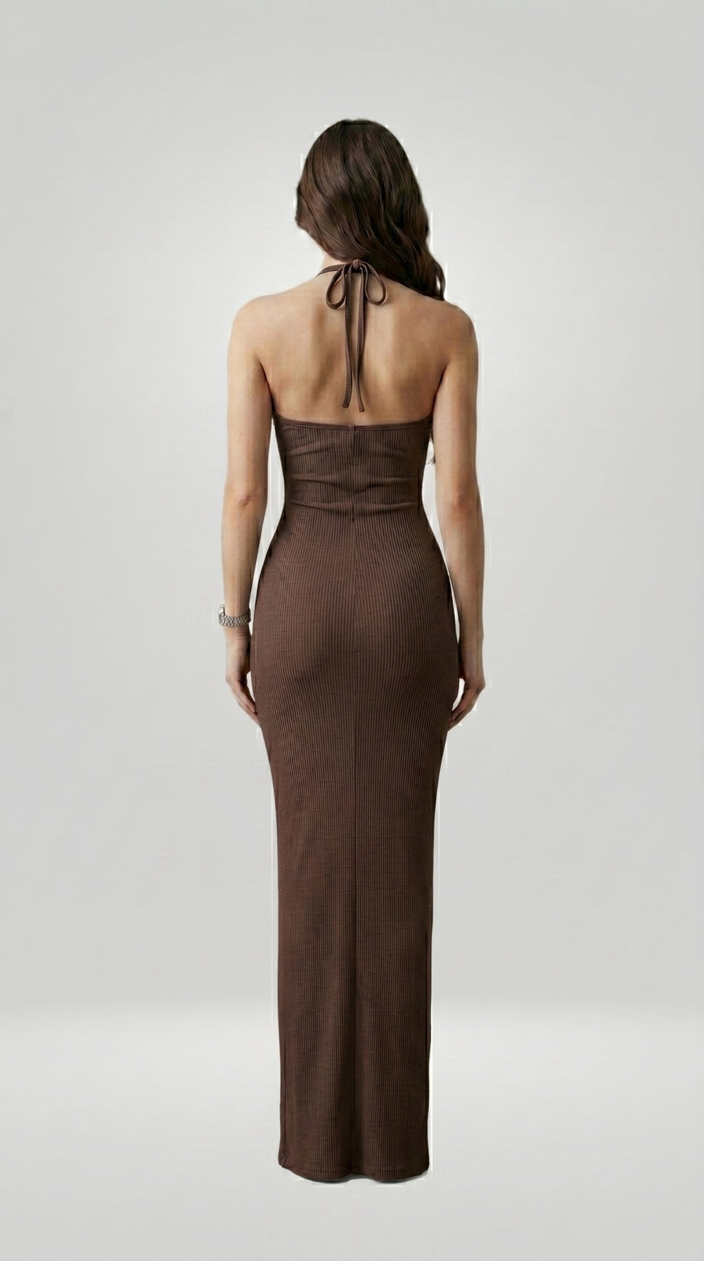 HALTERNECK KNIT MIDI DRESS
