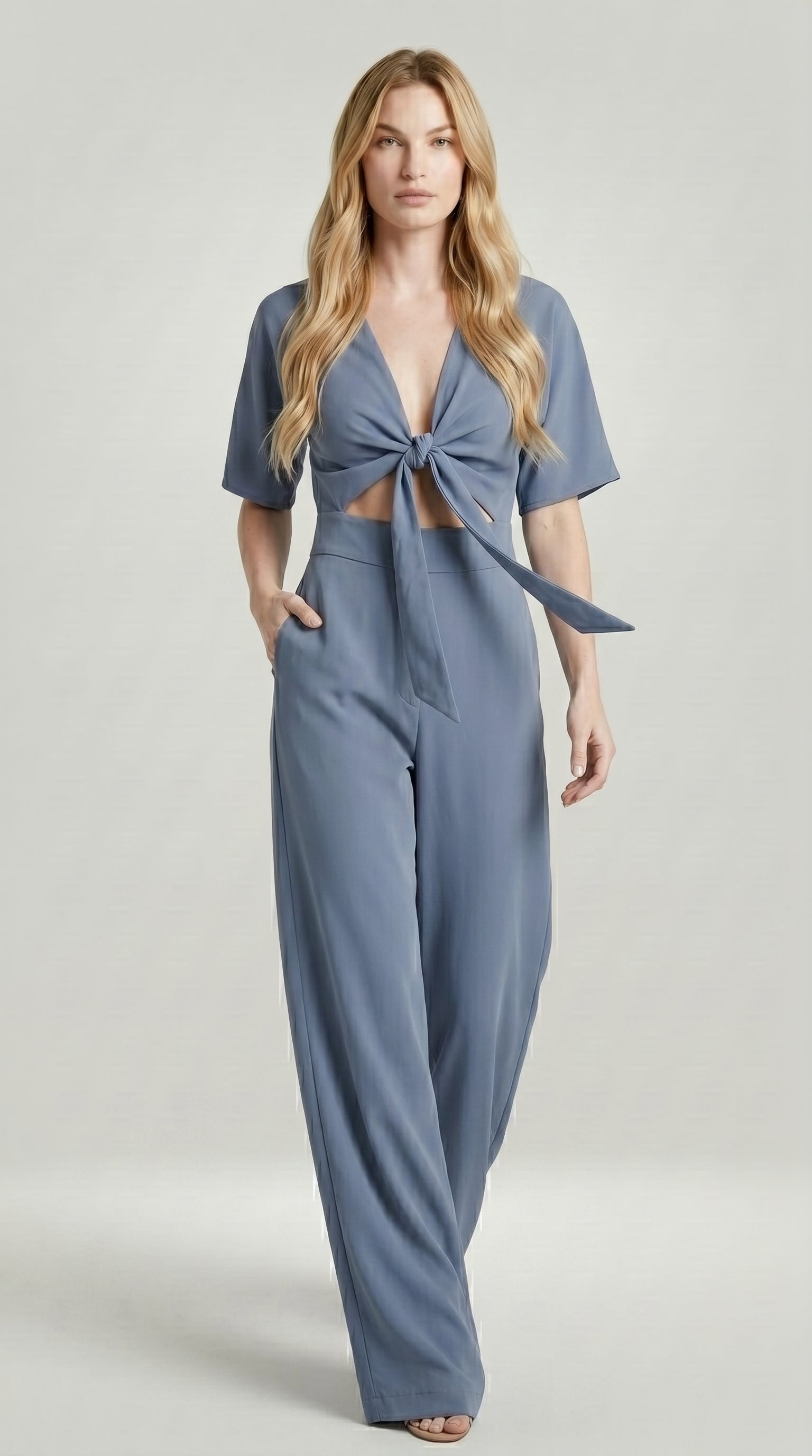 FLUID CUT-OUT JUMPSUIT WITH TIE