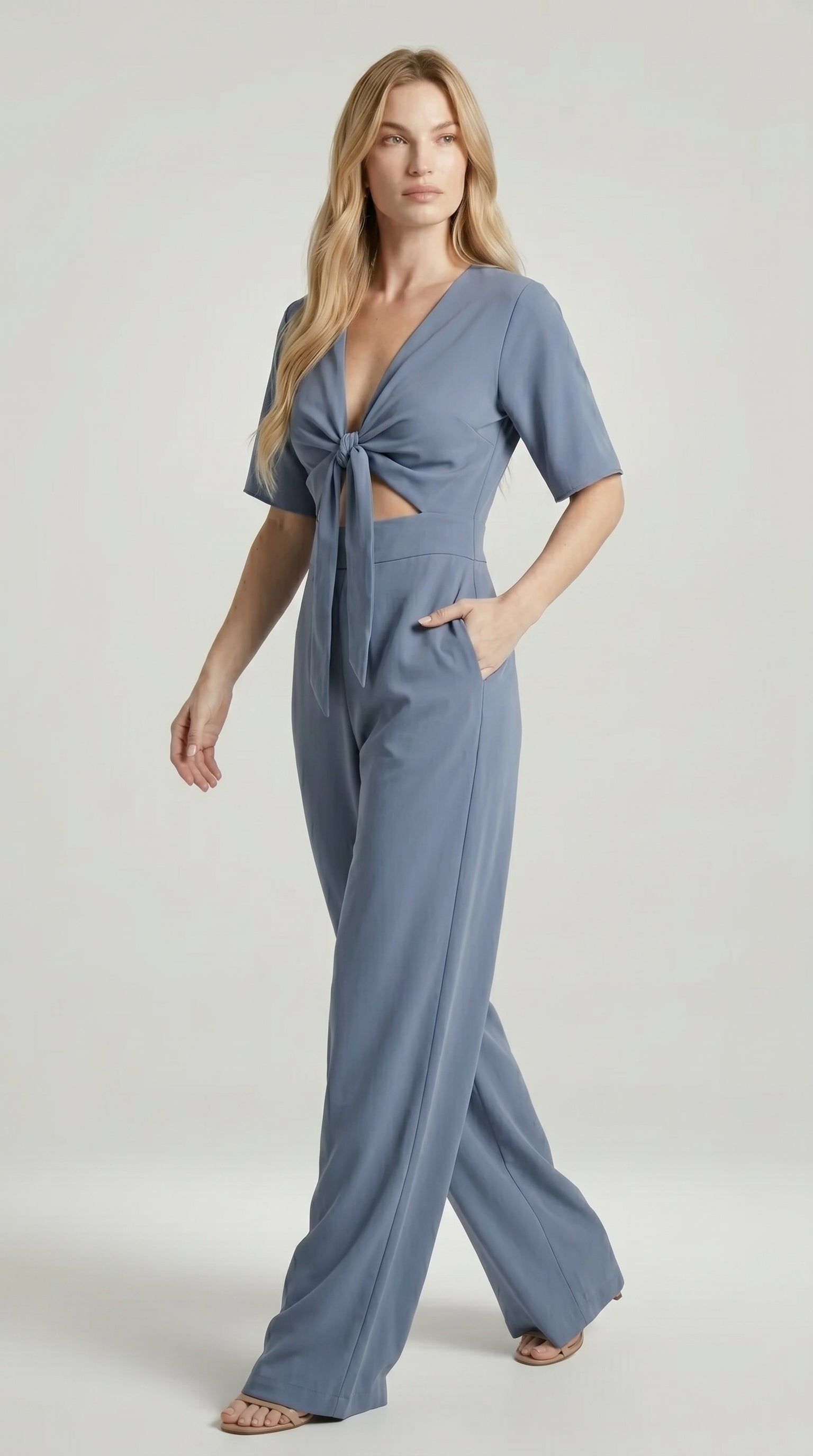 FLUID CUT-OUT JUMPSUIT WITH TIE