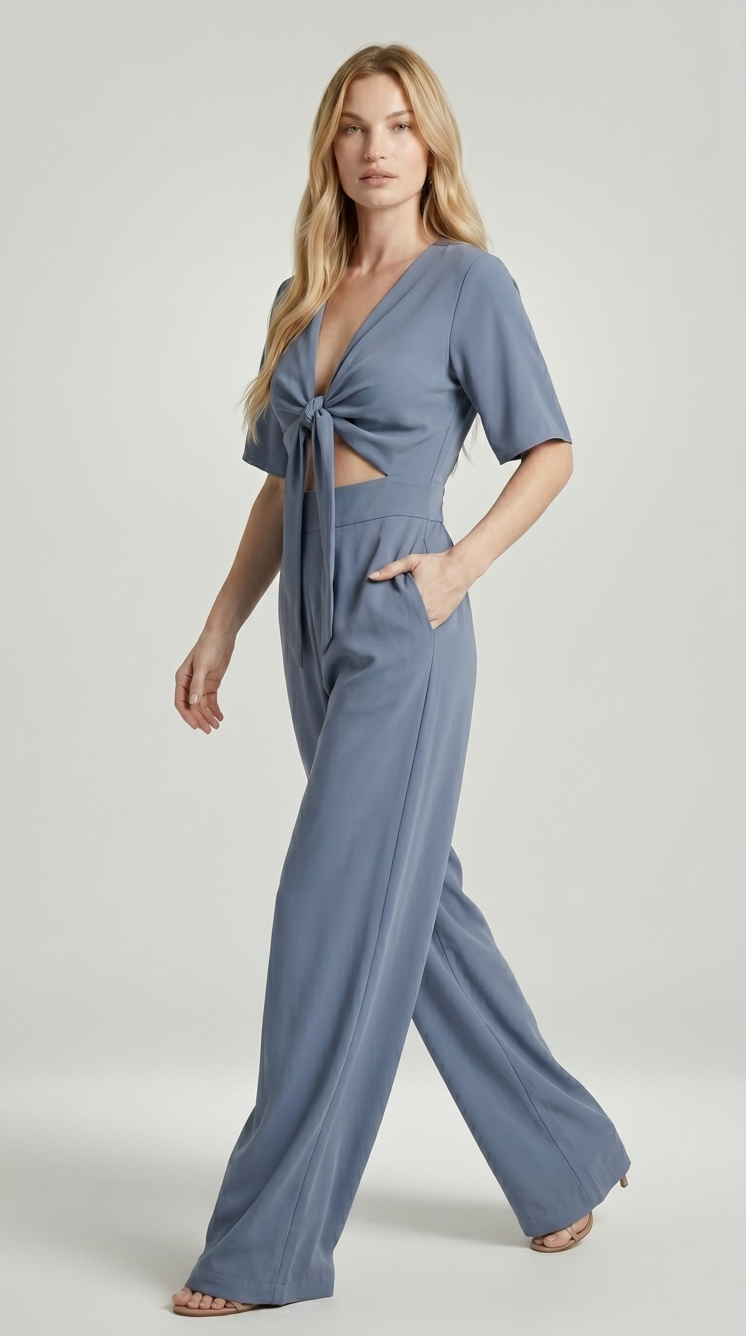 FLUID CUT-OUT JUMPSUIT WITH TIE