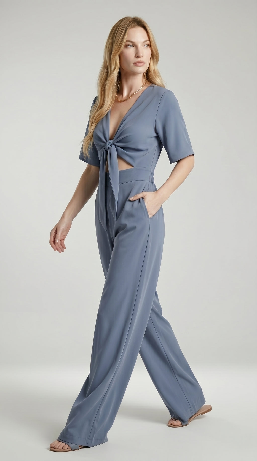 FLUID CUT-OUT JUMPSUIT WITH TIE
