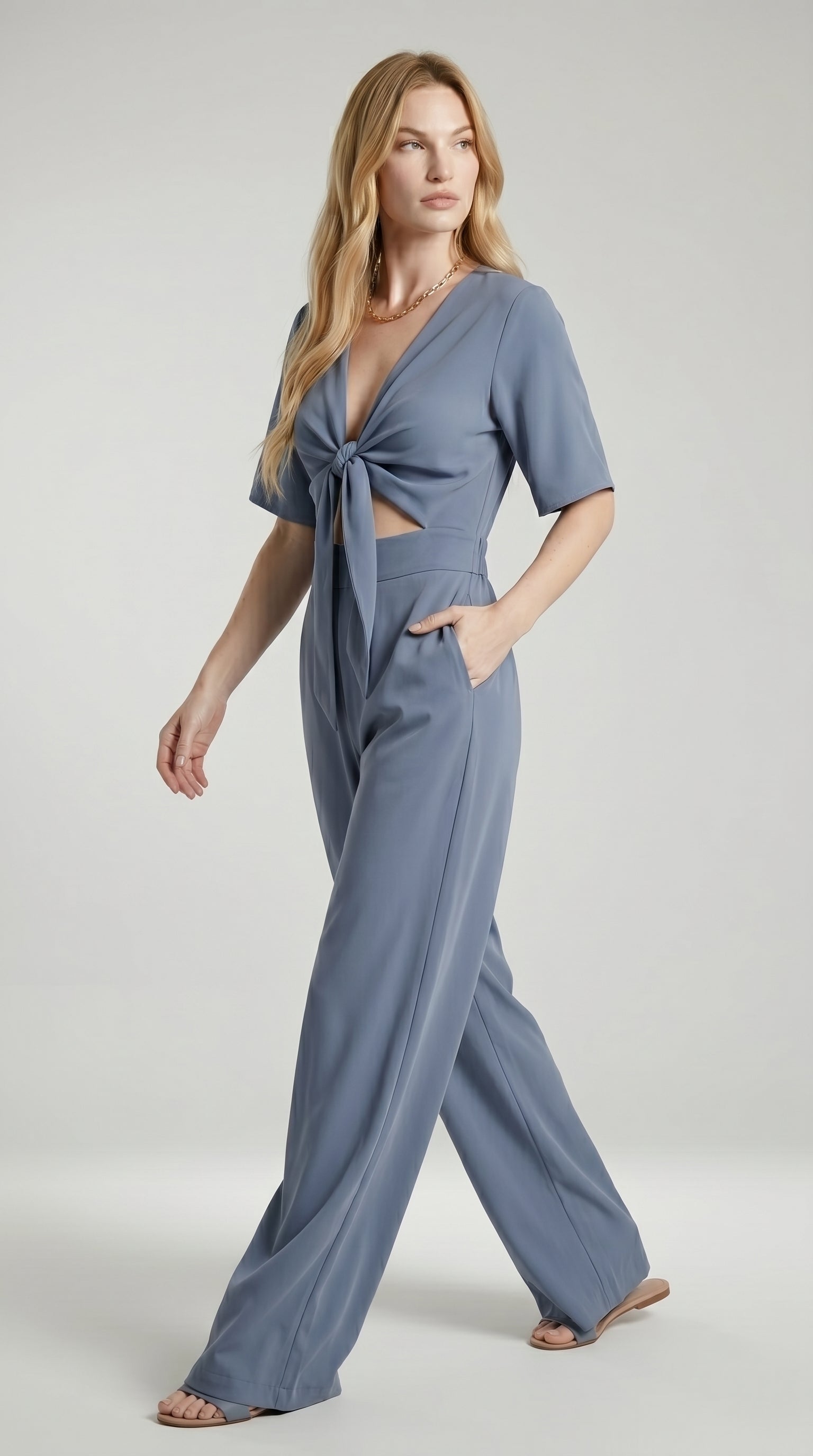 FLUID CUT-OUT JUMPSUIT WITH TIE
