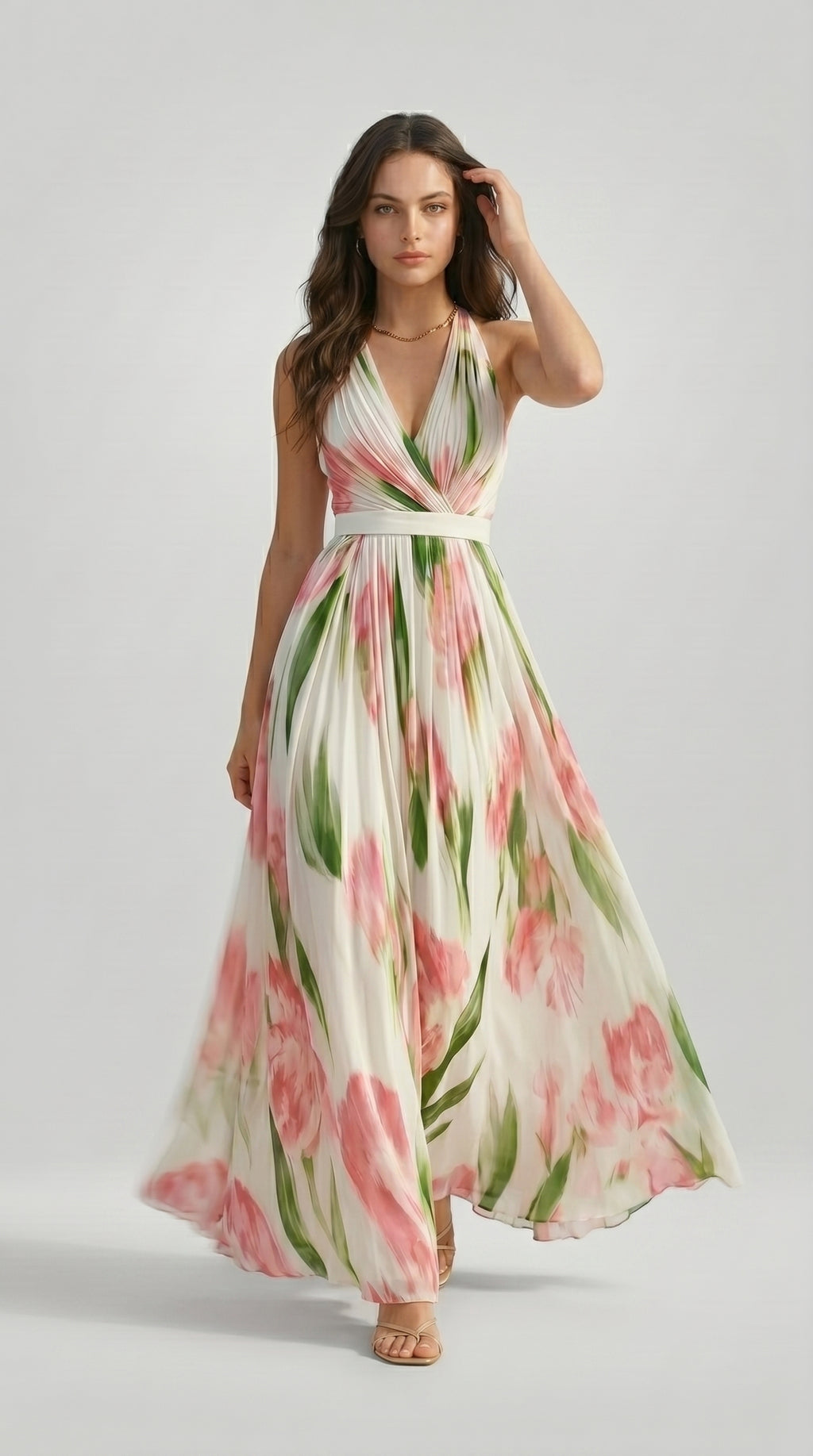 FLORAL HALTER MAXI DRESS